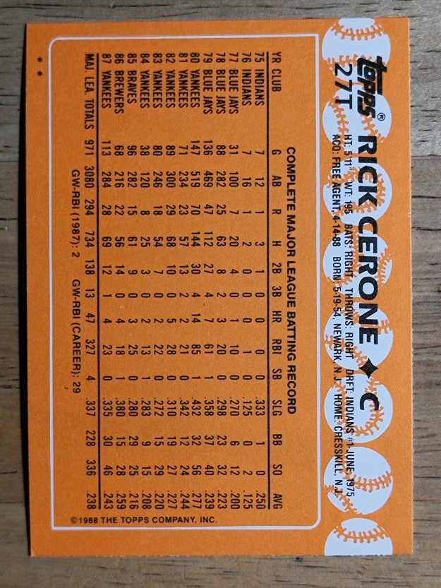 1988 Topps Traded #27T Rick Cerone