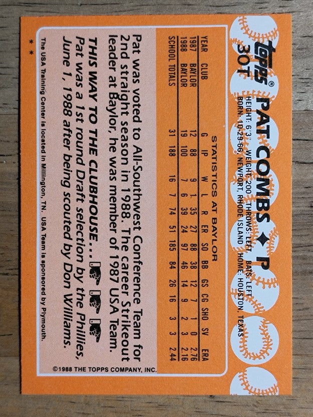 1988 Topps Traded #30T Pat Combs OLY XRC