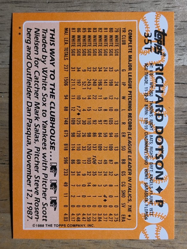 1988 Topps Traded #35T Richard Dotson