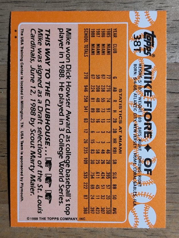 1988 Topps Traded #38T Mike Fiore OLY