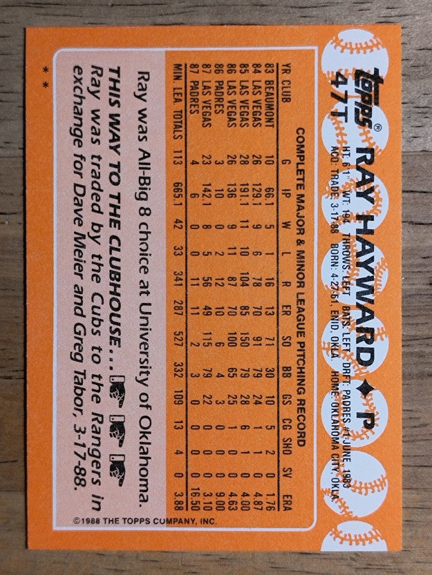 1988 Topps Traded #47T Ray Hayward