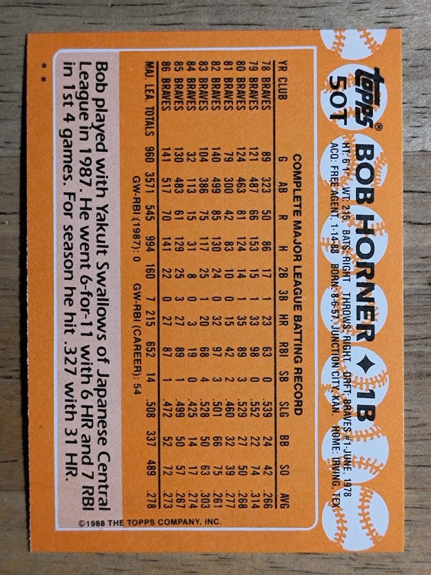 1988 Topps Traded #50T Bob Horner