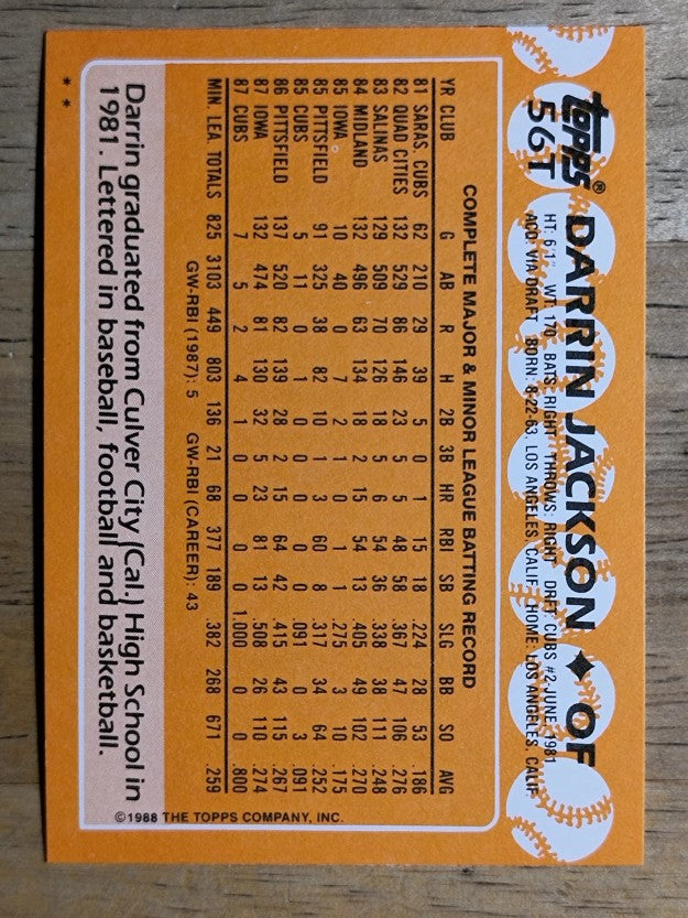 1988 Topps Traded #56T Darrin Jackson XRC