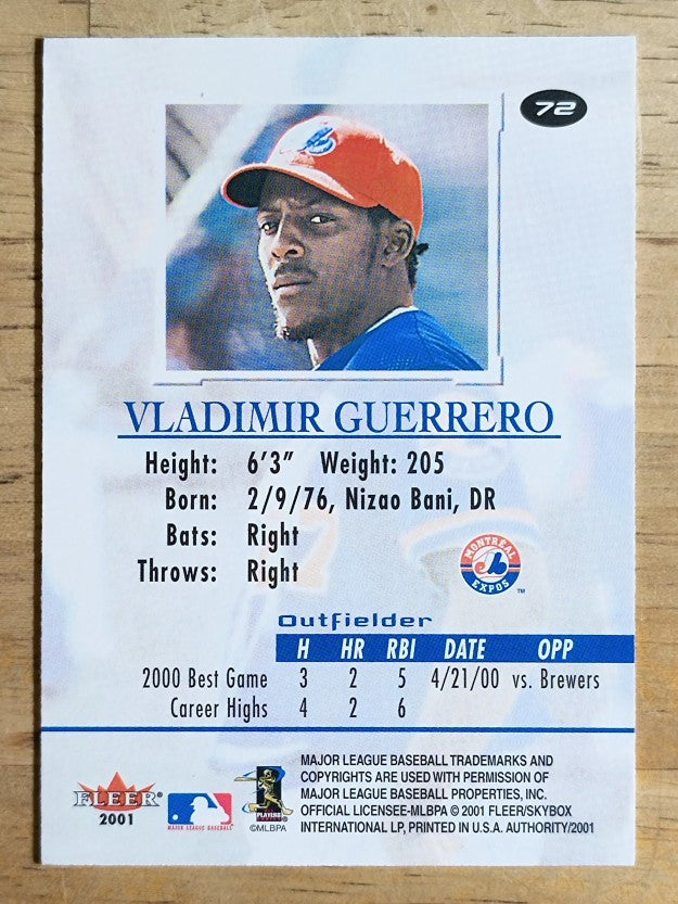 2001 Fleer Authority #72 Vladimir Guerrero