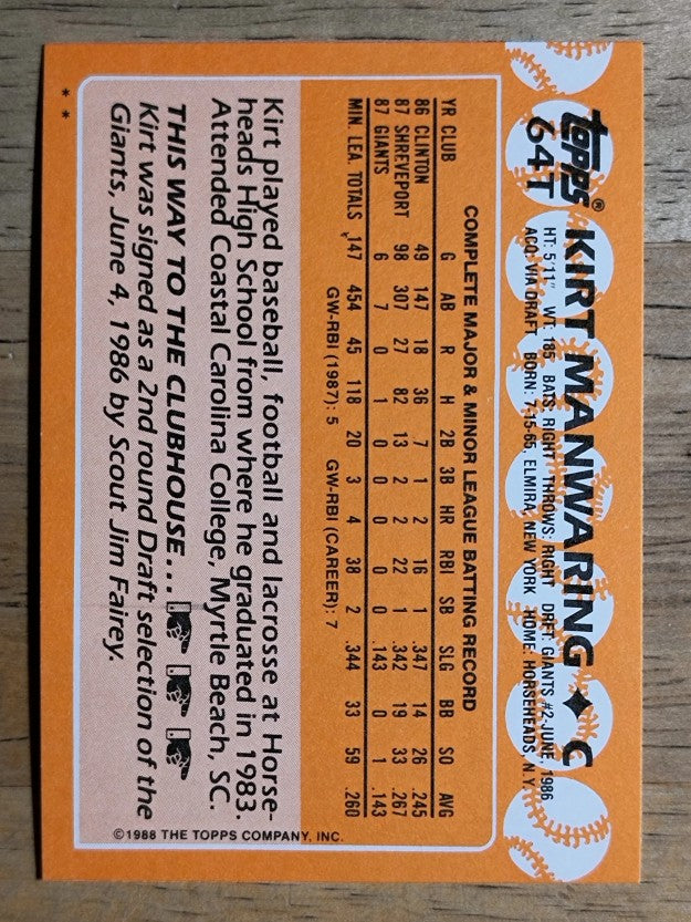 1988 Topps Traded #64T Kirt Manwaring