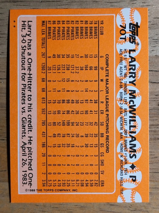 1988 Topps Traded #70T Larry McWilliams