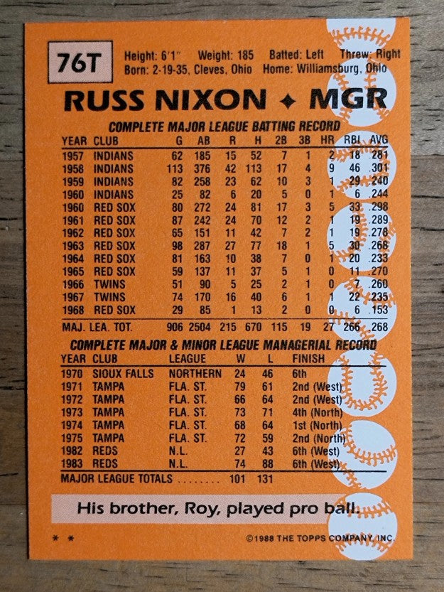1988 Topps Traded #76T Russ Nixon MG