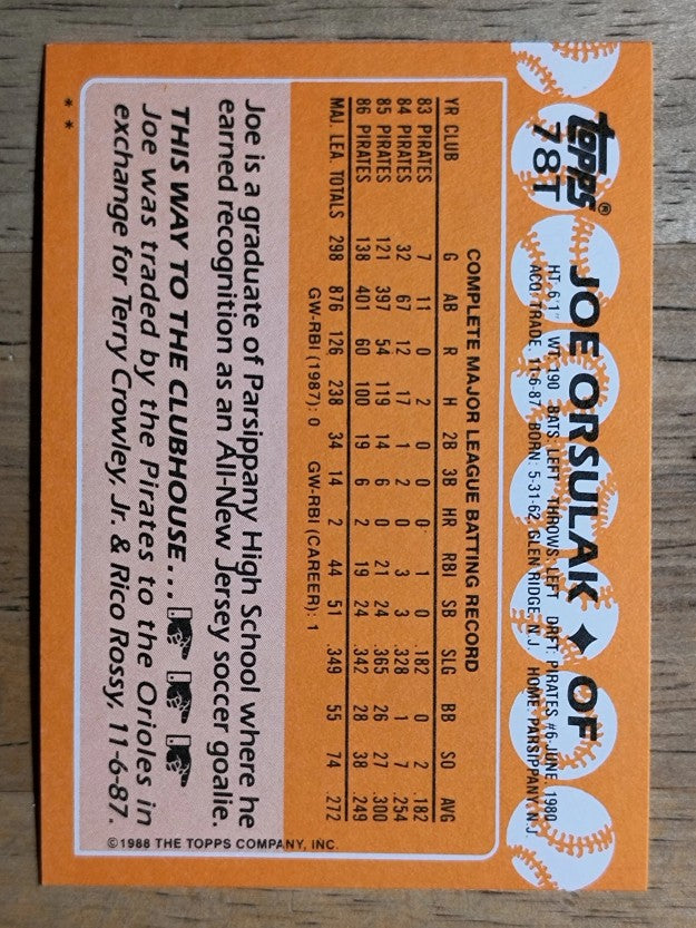 1988 Topps Traded #78T Joe Orsulak