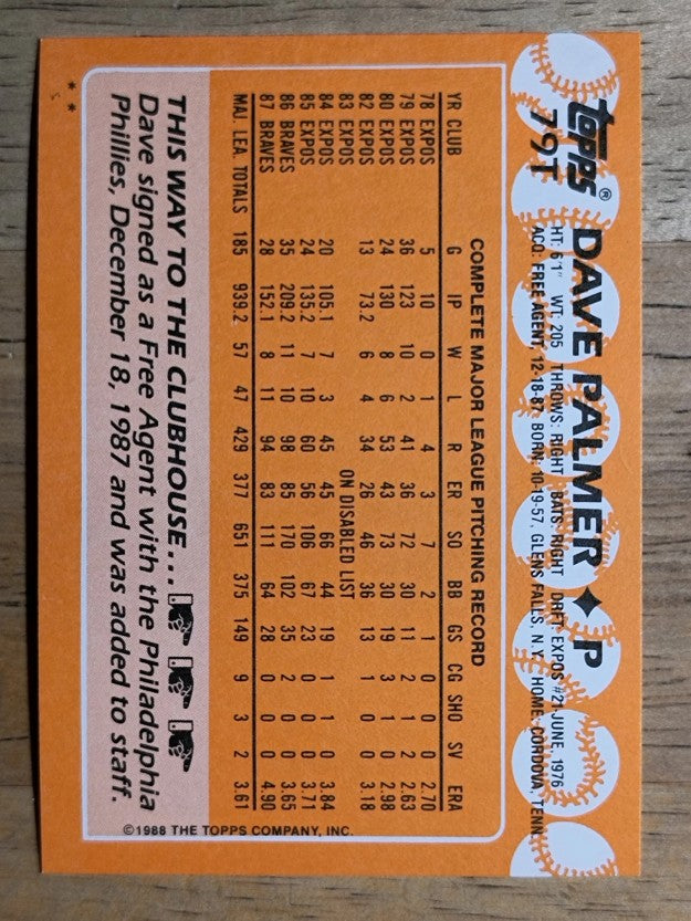 1988 Topps Traded #79T Dave Palmer