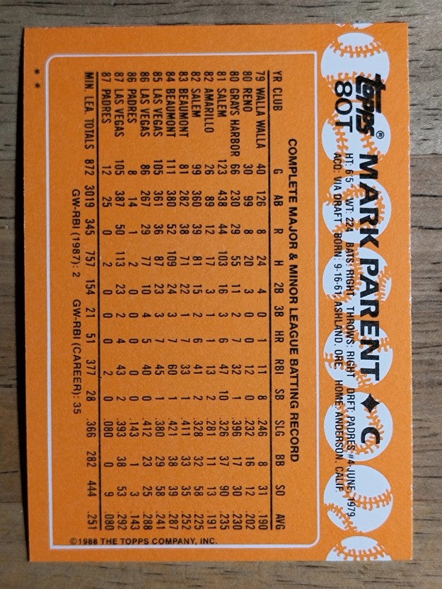 1988 Topps Traded #80T Mark Parent XRC