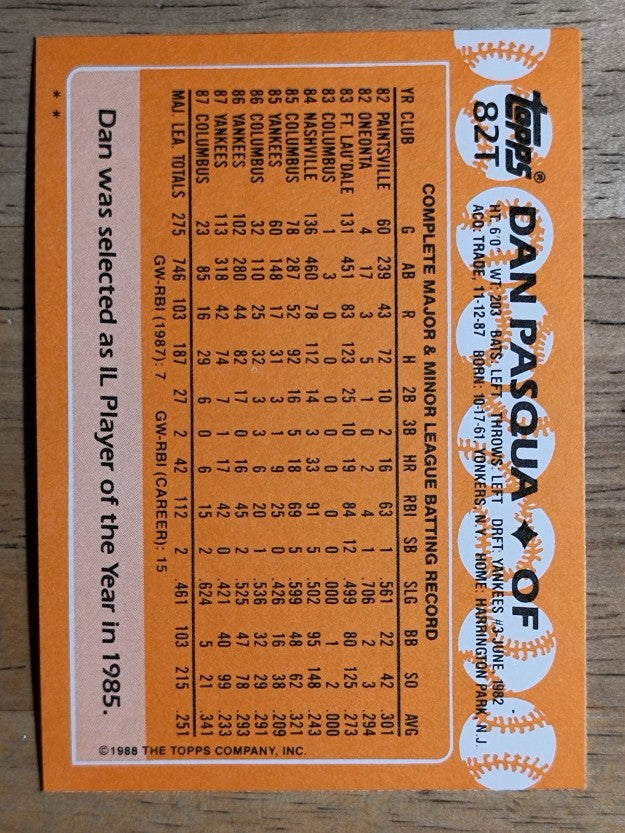 1988 Topps Traded #82T Dan Pasqua