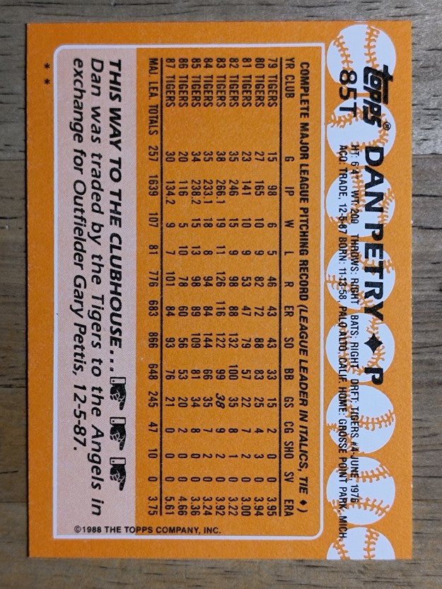 1988 Topps Traded #85T Dan Petry