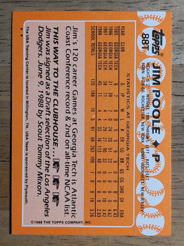 1988 Topps Traded #88T Jim Poole OLY XRC