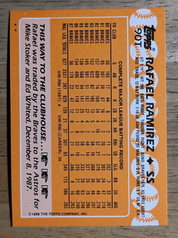 1988 Topps Traded #90T Rafael Ramirez