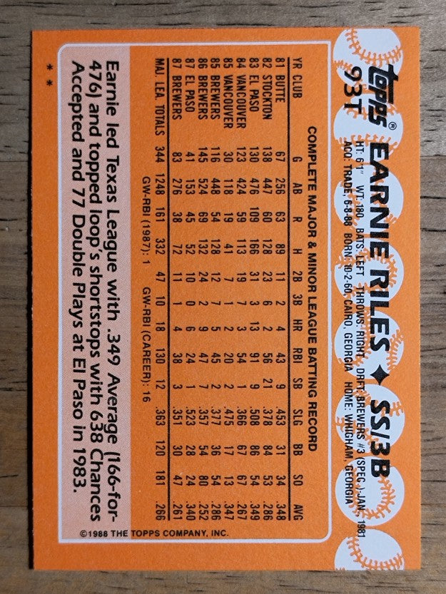 1988 Topps Traded #93T Ernie Riles