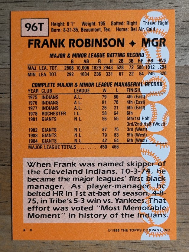 1988 Topps Traded #96T Frank Robinson MG