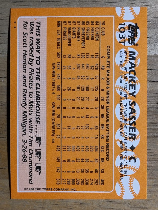 1988 Topps Traded #103T Mackey Sasser XRC