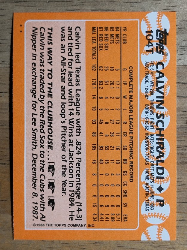1988 Topps Traded #104T Calvin Schiraldi