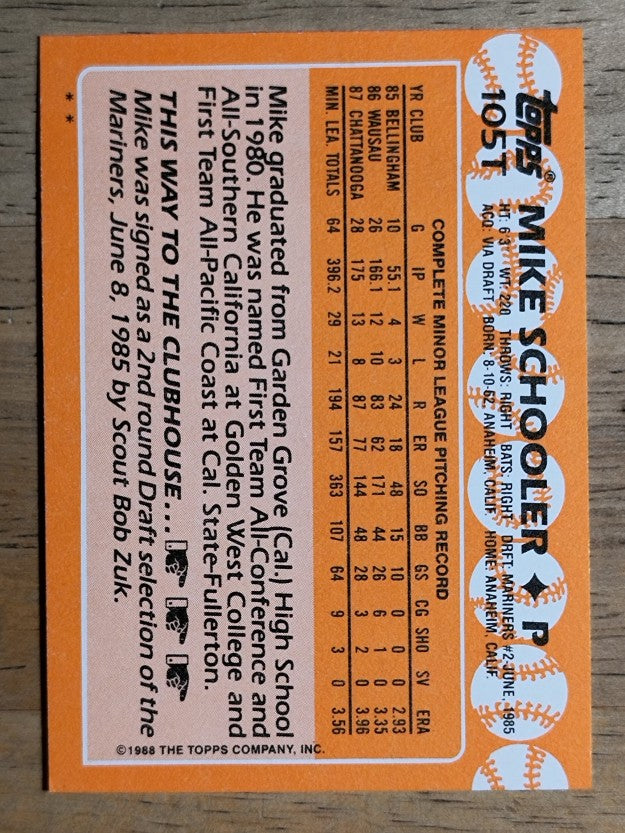 1988 Topps Traded #105T Mike Schooler