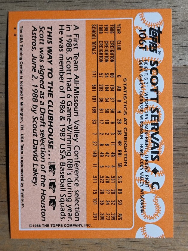 1988 Topps Traded #106T Scott Servais OLY XRC