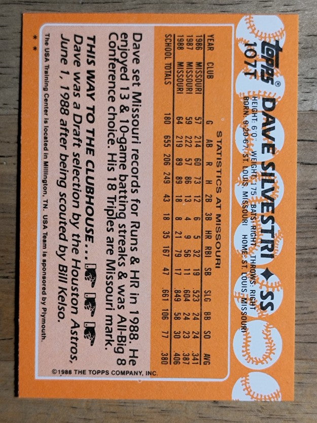 1988 Topps Traded #107T Dave Silvestri OLY XRC