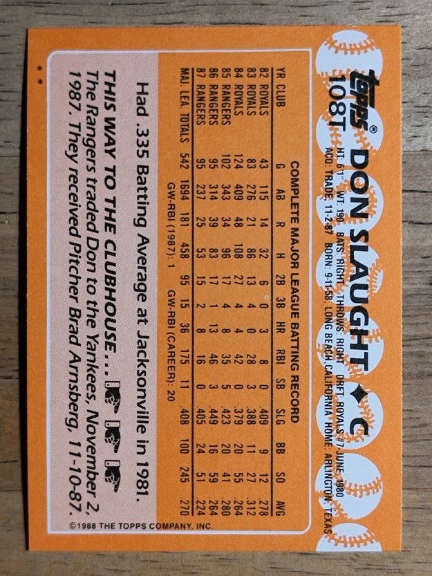 1988 Topps Traded #108T Don Slaught