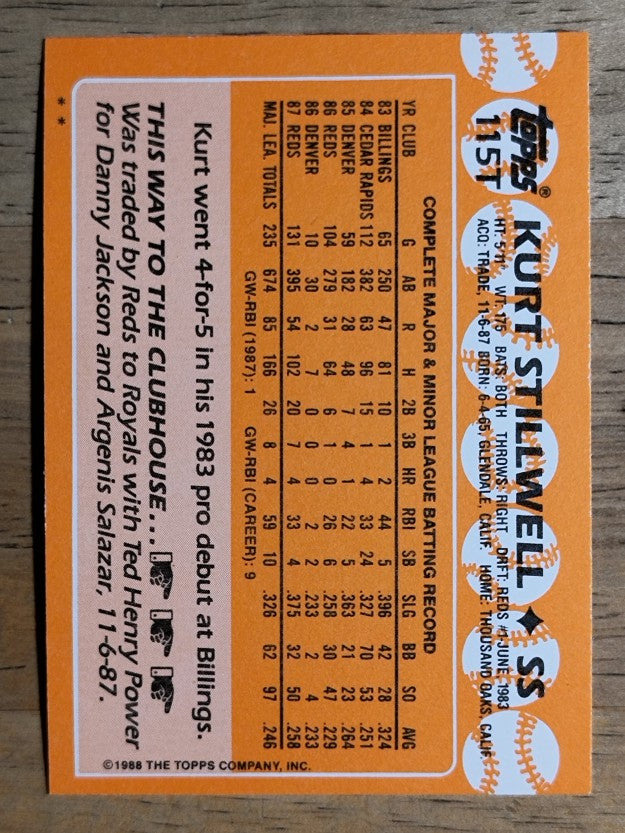 1988 Topps Traded #115T Kurt Stillwell