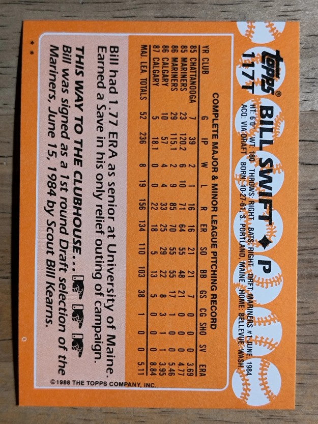 1988 Topps Traded #117T Bill Swift