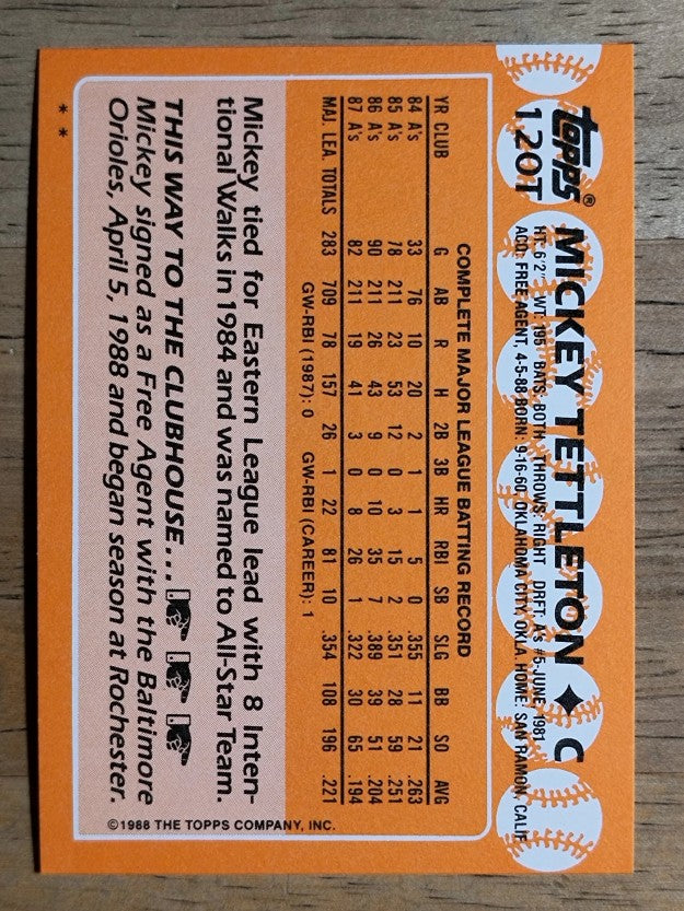 1988 Topps Traded #120T Mickey Tettleton