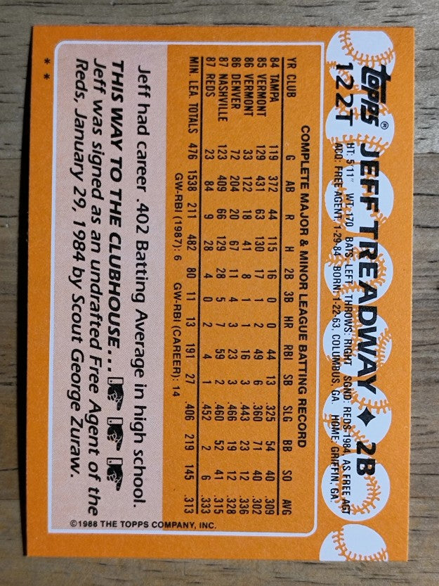 1988 Topps Traded #122T Jeff Treadway XRC