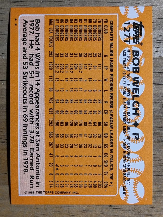 1988 Topps Traded #127T Bob Welch