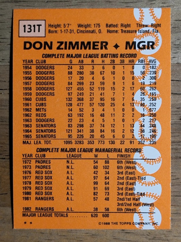 1988 Topps Traded #131T Don Zimmer MG