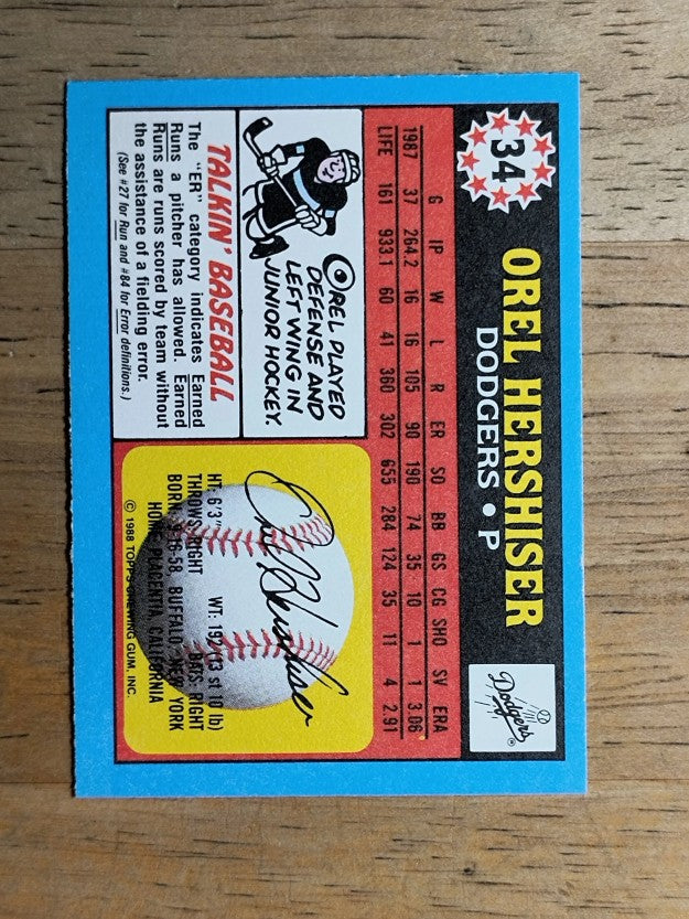 1988 Topps UK Minis #34 Orel Hershiser