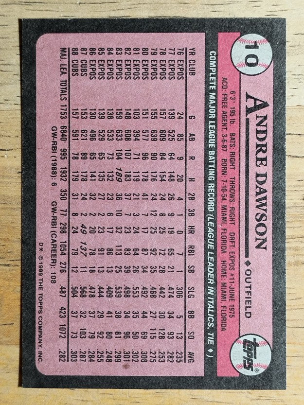 1989 Topps #10 Andre Dawson