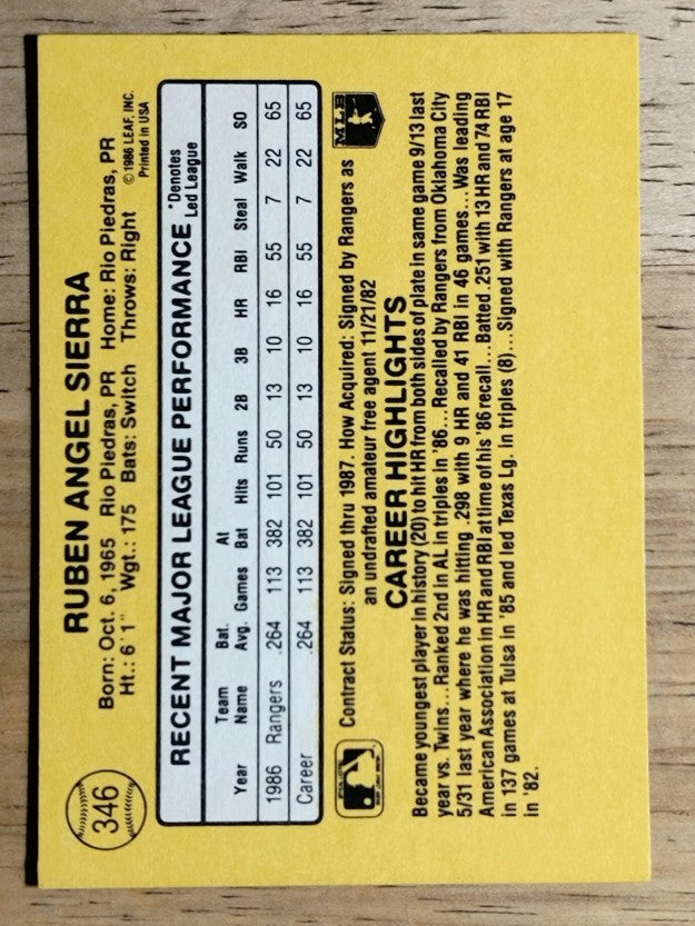 1987 Donruss #346 Ruben Sierra RC