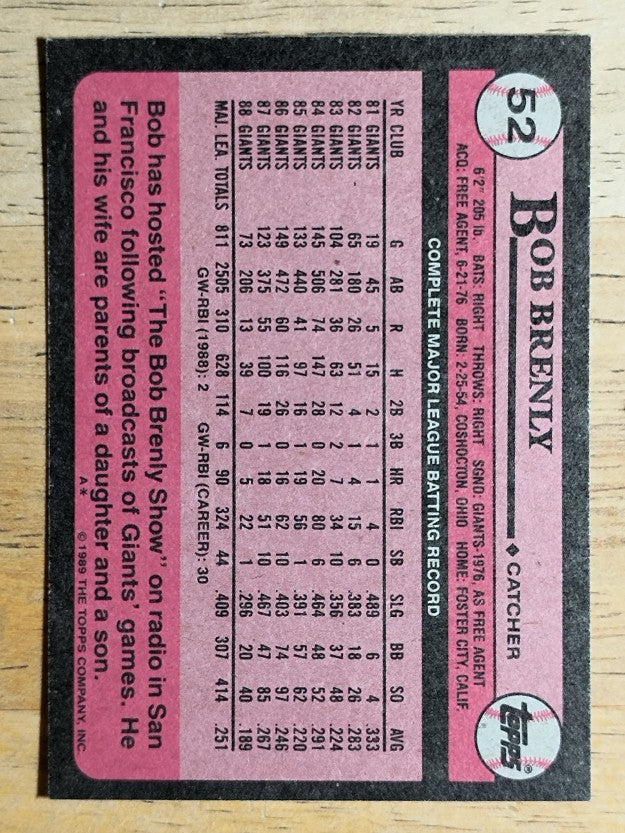1989 Topps #52 Bob Brenly