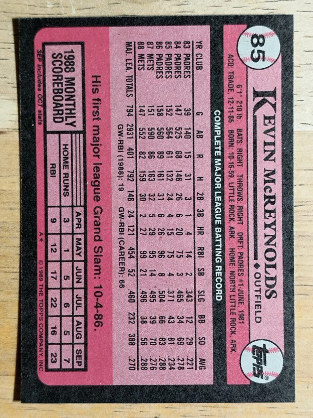 1989 Topps #85 Kevin McReynolds
