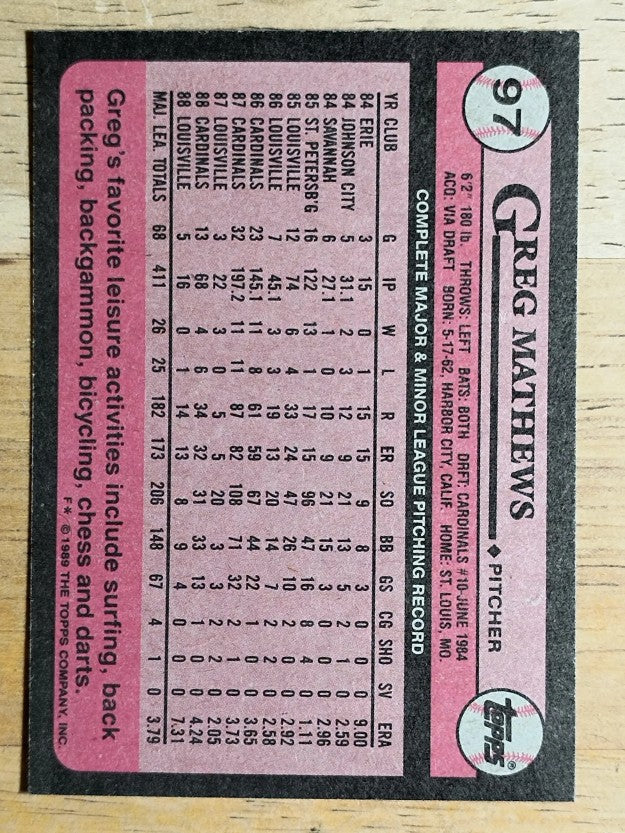 1989 Topps #97 Greg Mathews