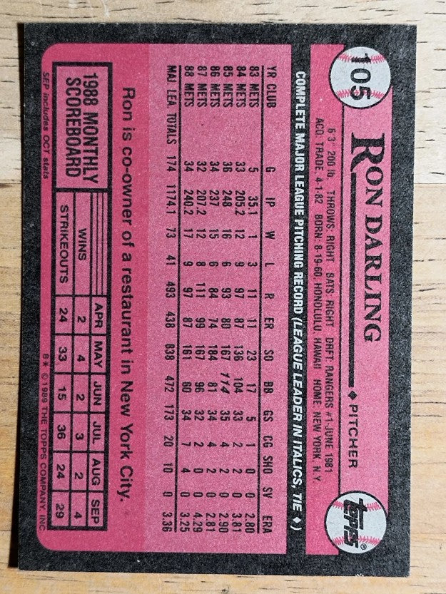 1989 Topps #105 Ron Darling