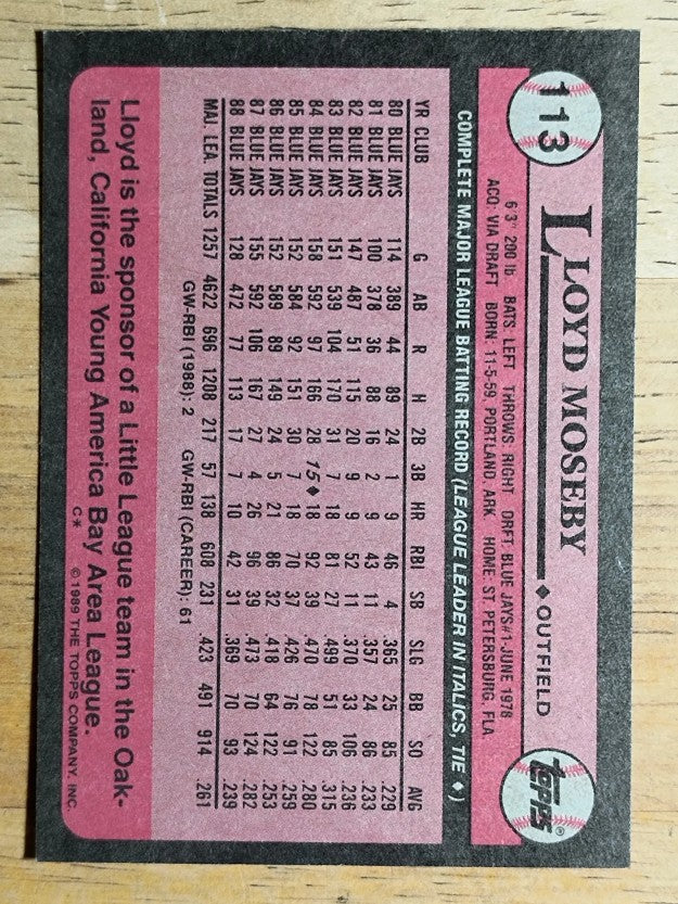 1989 Topps #113 Lloyd Moseby