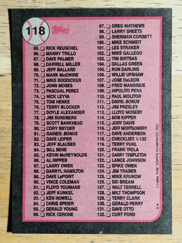 1989 Topps #118 Checklist 1-132
