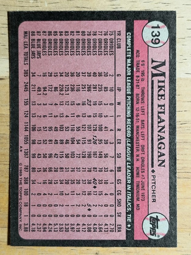 1989 Topps #139 Mike Flanagan