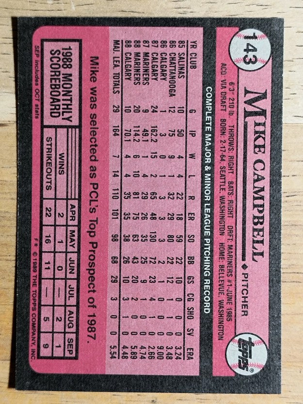1989 Topps #143 Mike Campbell