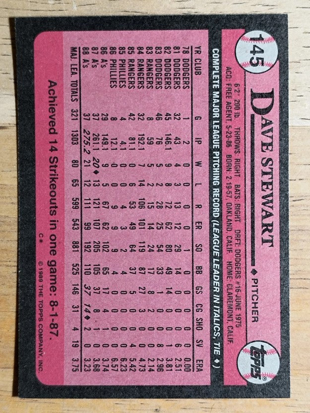 1989 Topps #145 Dave Stewart
