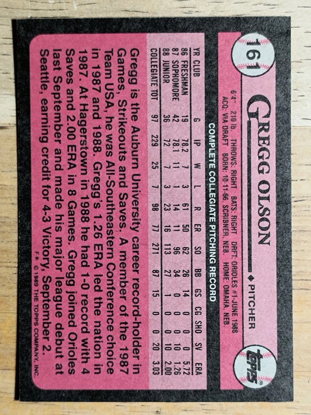 1989 Topps #161 Gregg Olson RC FDP