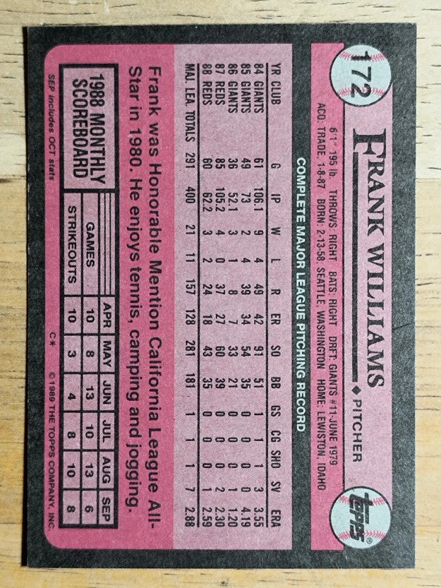 1989 Topps #172 Frank Williams