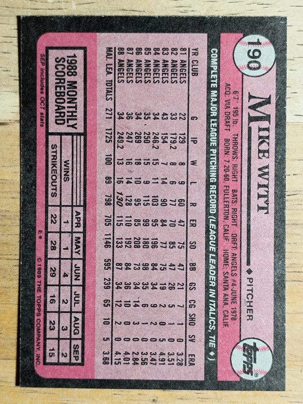 1989 Topps #190 Mike Witt