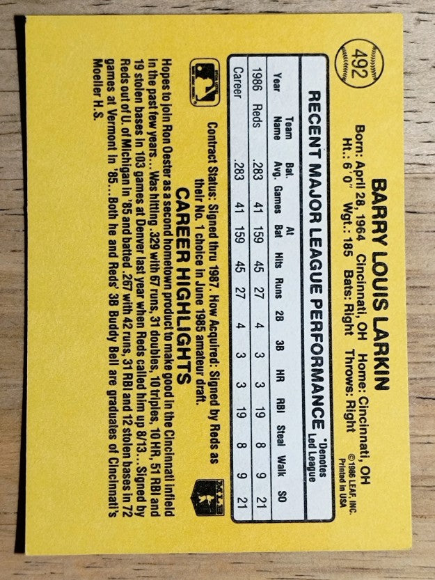 1987 Donruss #492 Barry Larkin RC