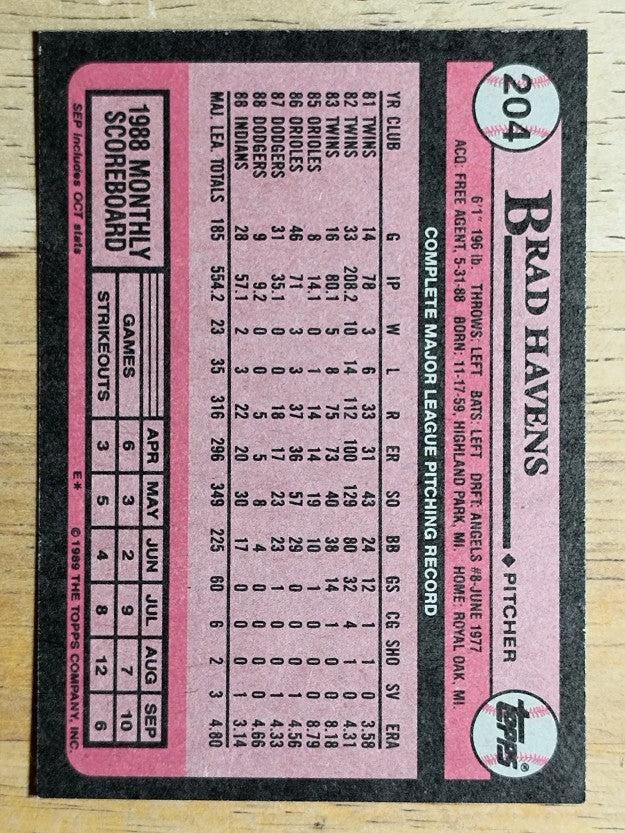 1989 Topps #204 Brad Havens
