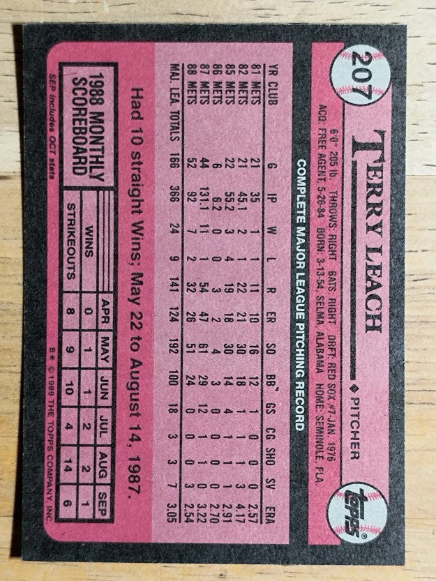 1989 Topps #207 Terry Leach